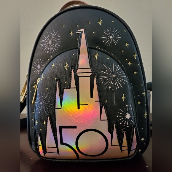 Walt Disney World 50th Anniv Loungefly Large Backpack & Minnie Mouse Stuff - Picture 2 of 16